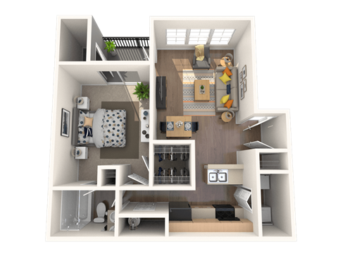 Floor plan for 1 bed, 1 bath, 750 sqft